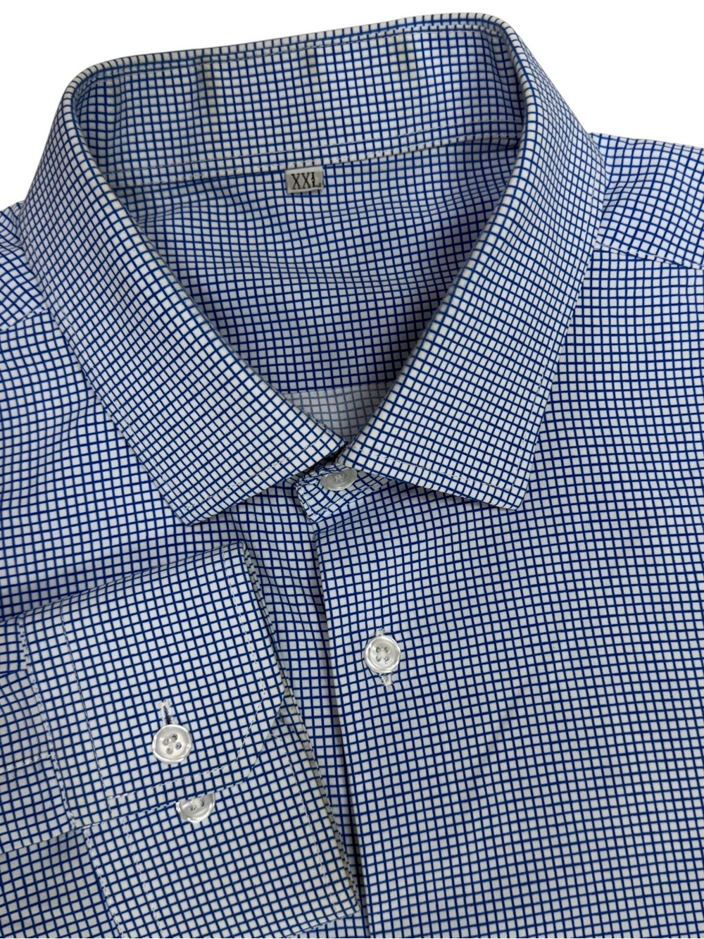 State & Liberty Dress Shirt Men XXL Blue Grid Check Athletic Performance Stretch